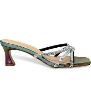 Women's Rhinestone Strappy Kitten Heel Slide Heel Open Toe Sandal